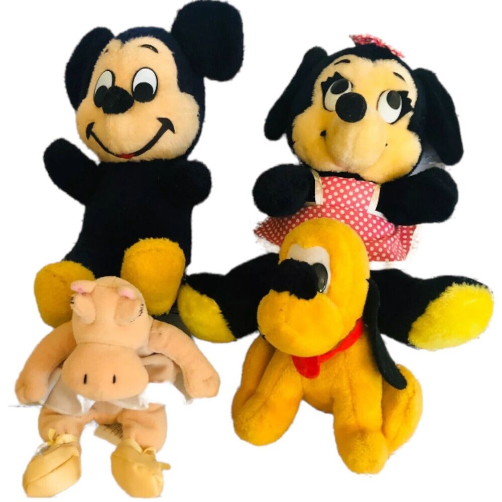Vintage  Mickey Minnie Hippo Pluto Walt Disney Characters Plush Toy Stuffed